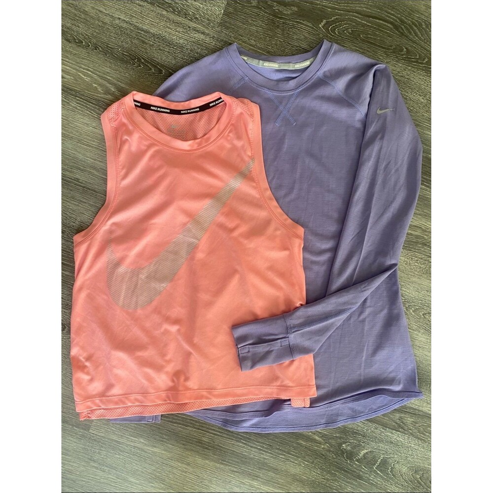 Bundle of Nike Running Sz S Pink Tank & Lavender Long Sleeve Top Set Dry-Fit